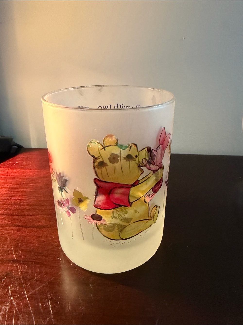 Disney Winnie the Pooh Piglet Frosted Glass Tumbler Cup “Friendly With Two”